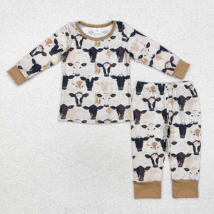 Bamboo Cows Brown Boys Long Sleeve Pajamas