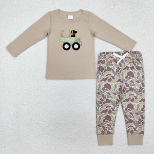 Camo Truck Dog Brown Boys Long Sleeve+Trousers Sets