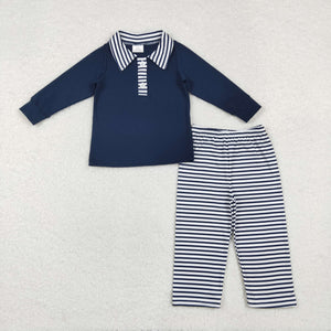 Navy Stripe Boys Long Sleeve+Trousers Sets