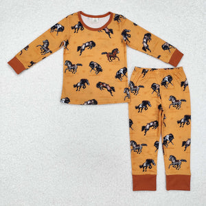 Bamboo Horses Orange Brown Boys Long Sleeve Pajamas