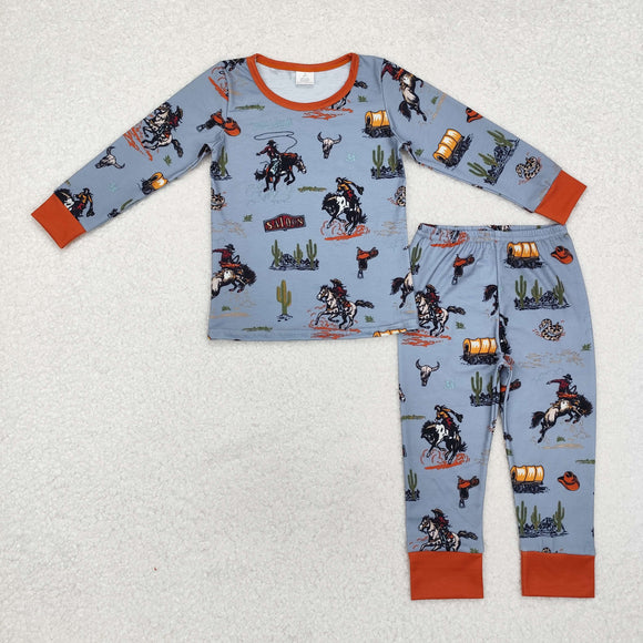 Bamboo Rodeo Blue Brown Boys Long Sleeve Pajamas