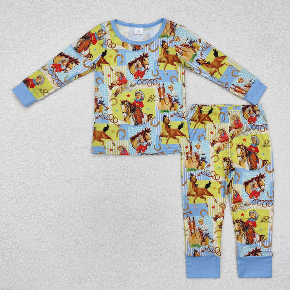 Bamboo Rodeo Yellow Blue Boys Long Sleeve Pajamas