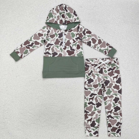 Duck Dog Camo Green Pocket Beige Boys Fall Hoodie Sets