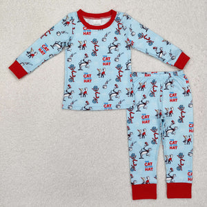 Cartoon Reading Blue Red Boys Long Sleeve Pajamas