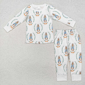 Cartoon Bunny Carrot White Boys Easter Pajamas