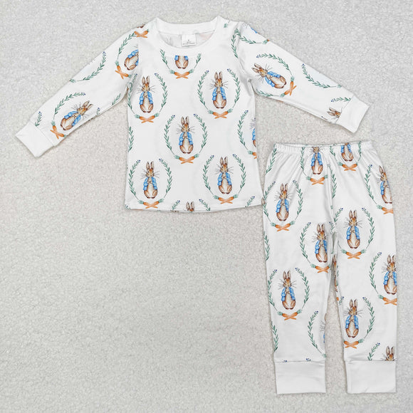 Cartoon Bunny Carrot White Boys Easter Pajamas