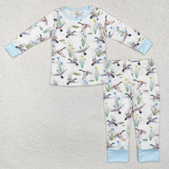 Bamboo Duck Blue White Boys Long Sleeve Pajamas