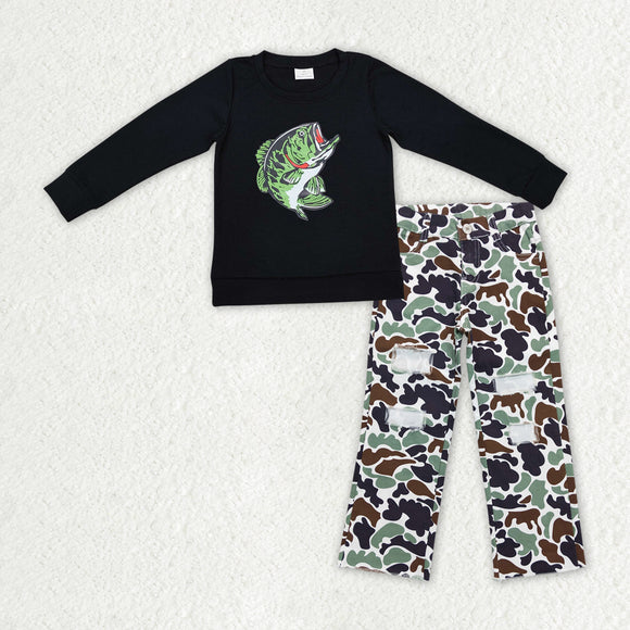 Fish Camo Denim Boys Long Sleeve+Trousers Sets