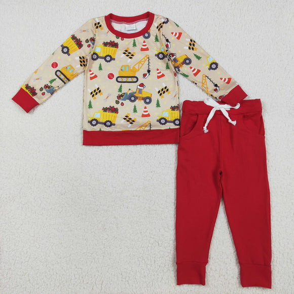 Construction Truck Red Boys Christmas Outfits