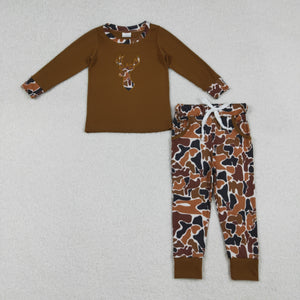 Brown Camo Duck Embroidery Boys Long Sleeve+Trousers Sets