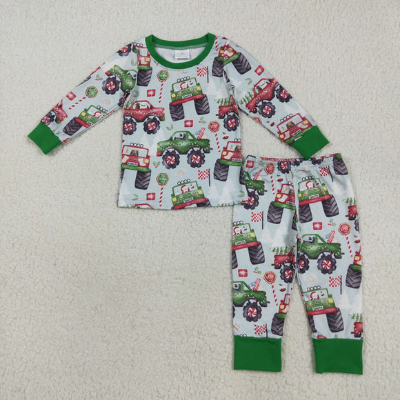 Truck Blue Green Boys Christmas Pajamas