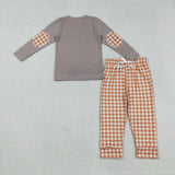 Pumpkin Dog Orange Plaid Boys Halloween Outfits