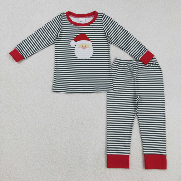 Santa Green Stripe Boys Christmas Pajamas
