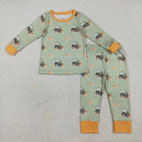 Pumpkin Tractor Orange Green Boys Long Sleeve Pajamas