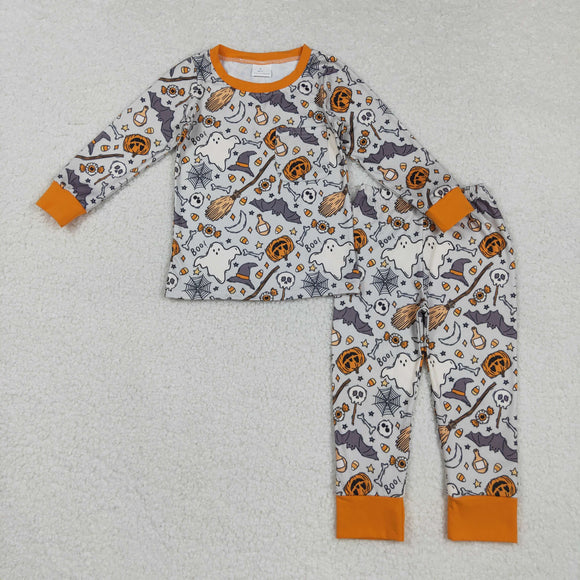 Ghost Bats Pumpkin Gray Boys Halloween Pajamas