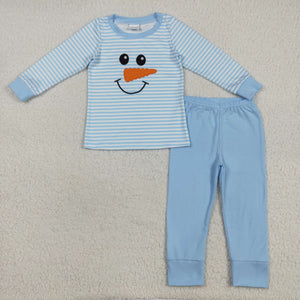 Snowman Blue Stripe Boys Christmas Pajamas