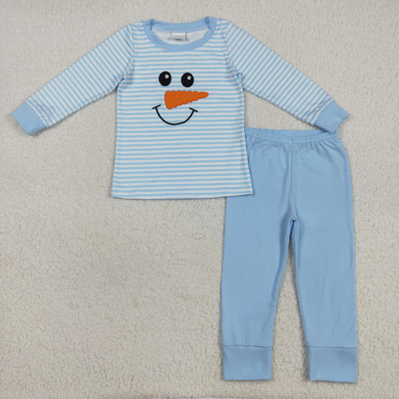 Snowman Blue Stripe Boys Christmas Pajamas