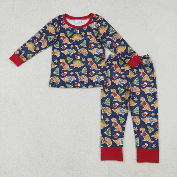 Dinosaur Blue Red Boys Christmas Pajamas