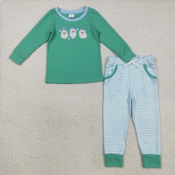 Santa Blue Stripe Boys Christmas Outfits