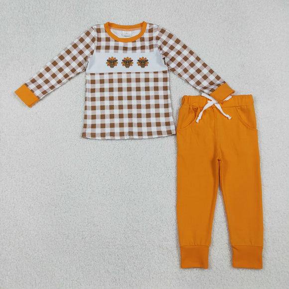 Turkey Brown Plaid Orange Boys Thanksgiving Outfits