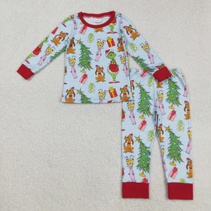 Cartoon Blue Red Boys Christmas Pajamas