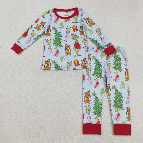 Cartoon Blue Red Boys Christmas Pajamas