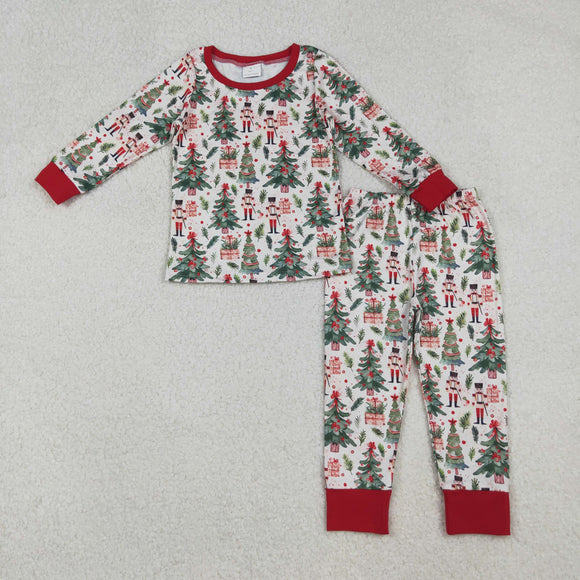 Cartoon Soliders Beige Red Boys Christmas Pajamas