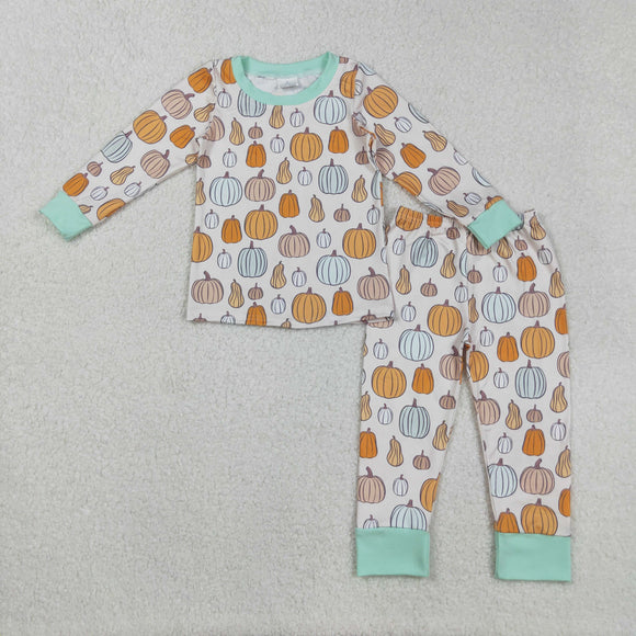 Pumpkin Cyan Beige Boys Long Sleeve Pajamas