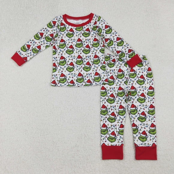 Cartoon Lights Red White Boys Christmas Pajamas