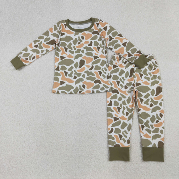 Camo Brown Green White Boys Long Sleeve Pajamas