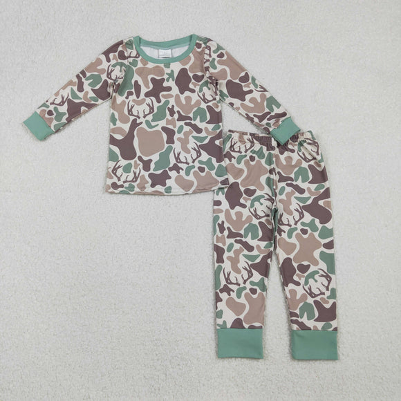 Deer Camo Beige Boys Long Sleeve Pajamas