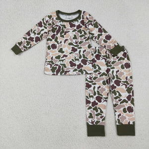 Duck Dog Camo Green White Boys Long Sleeve Pajamas