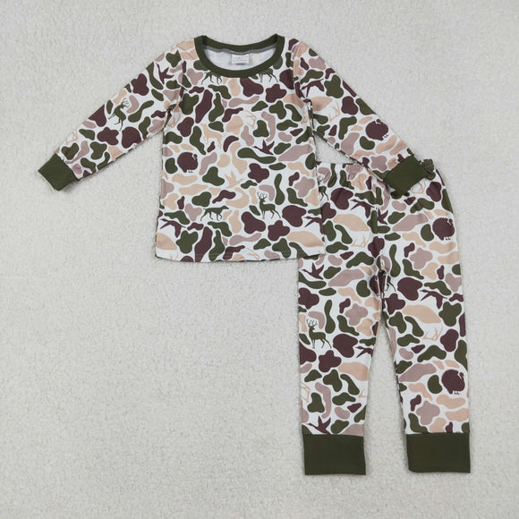 Duck Dog Camo Green White Boys Long Sleeve Pajamas