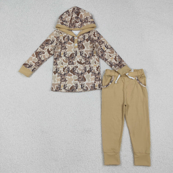 Deer Camo Light Brown Boys Fall Hoodie Sets