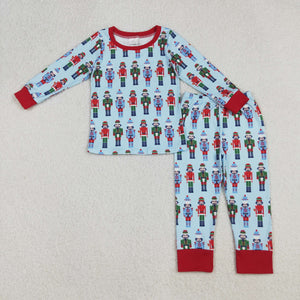 Cartoon Soliders Blue Boys Christmas Pajamas
