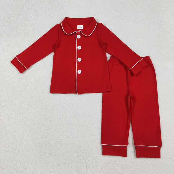 Solid Red Collar Boys Christmas Pajamas