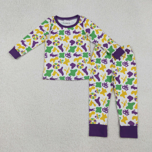 Crocodile Camo Purple White Boys Mardi Gras Pajamas