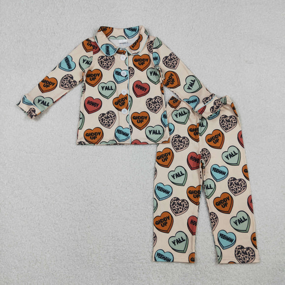 Letters Heart Beige Boys Valentine Pajamas