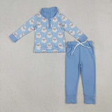 Santa Blue Plaid Buttons Boys Christmas Outfits
