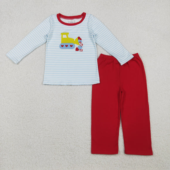 Heart Engineering Vehicle Blue Stripe Red Boys Valentines Outfits