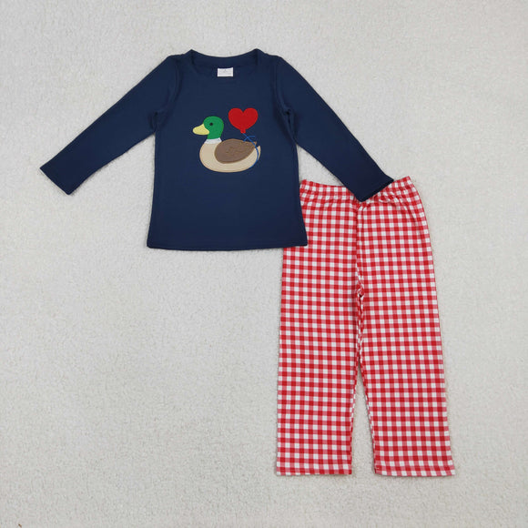 Duck Heart Red Plaid Navy Boys Valentines Outfits