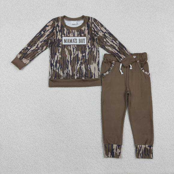 Mama's Boy Army Green Camo Boys Long Sleeve+Trousers Sets