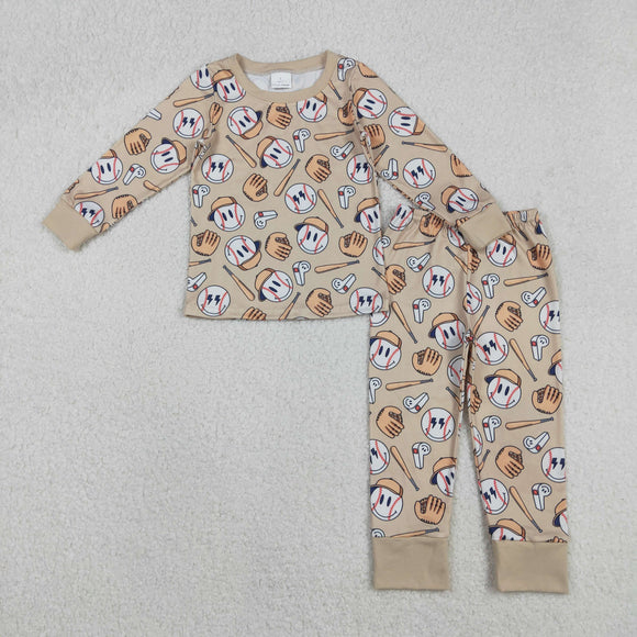 Baseball Brown Boys Long Sleeve Pajamas
