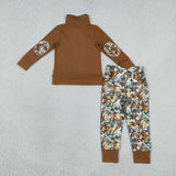 Branch Leaves Brown Zipper Boys Long Sleeve+Trousers Sets