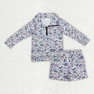 Gray Camo Polo Boys Shorts Sets