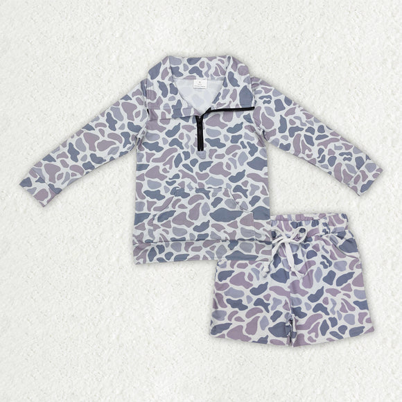 Gray Camo Polo Boys Shorts Sets