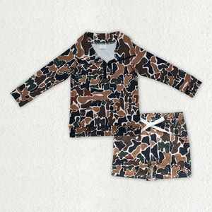 Brown Green Camo Beige Polo Boys Shorts Sets