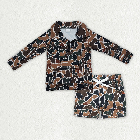 Brown Green Camo Beige Polo Boys Shorts Sets
