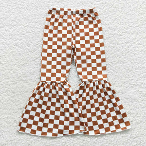 Brown White Plaid Girls Bell Bottoms Pants