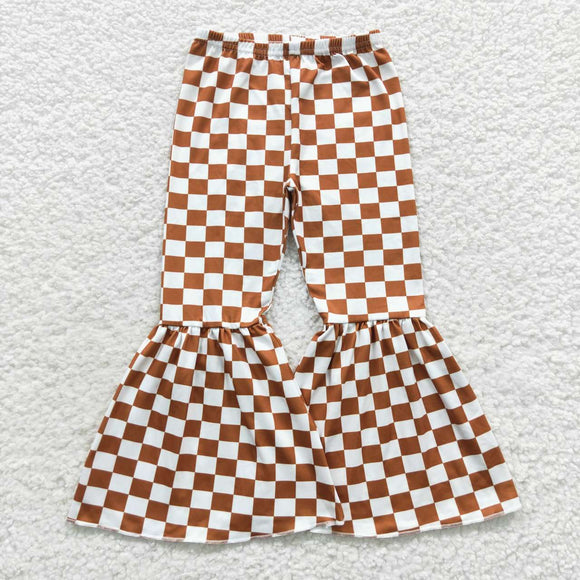 Brown White Plaid Girls Bell Bottoms Pants